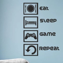 Wandaufkleber Wandtattoo Aufkleber Wand Tattoo Sticker Gamer Game Spiel Konsole Zocken Spielen Game Over Eat Sleep Repeat Level