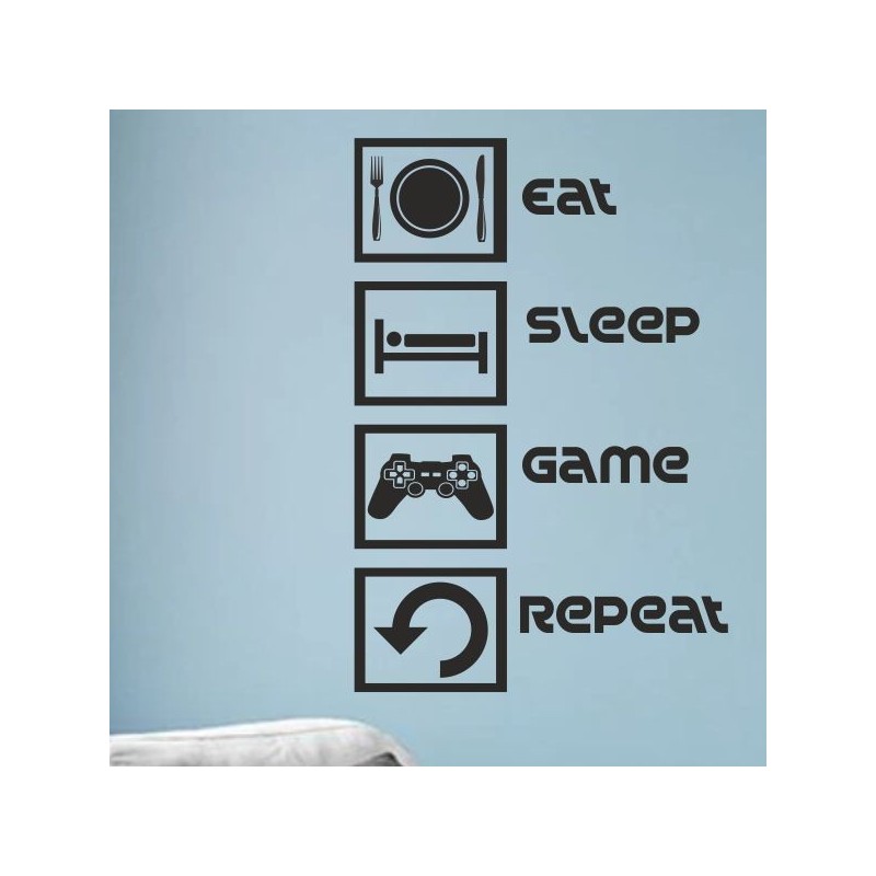 Wandaufkleber Wandtattoo Aufkleber Wand Tattoo Sticker Gamer Game Spiel Konsole Zocken Spielen Game Over Eat Sleep Repeat Level