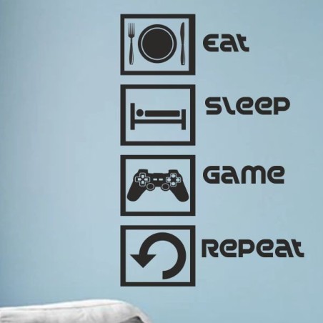 Wandaufkleber Wandtattoo Aufkleber Wand Tattoo Sticker Gamer Game Spiel Konsole Zocken Spielen Game Over Eat Sleep Repeat Level