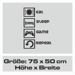 Wandaufkleber Wandtattoo Aufkleber Wand Tattoo Sticker Gamer Game Spiel Konsole Zocken Spielen Game Over Eat Sleep Repeat Level