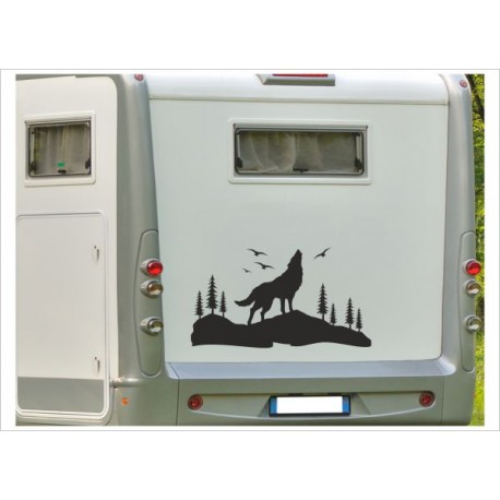 Aufkleber Wohnmobil Wohnwagen Auto Landschaft Wolf Hund Berge Möwen Caravan WOMA