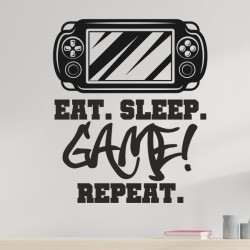 Wandaufkleber Wandtattoo Aufkleber Wand Tattoo Sticker Gamer Game Spiel Konsole Zocken Spielen Game Over Eat Sleep Repeat Level