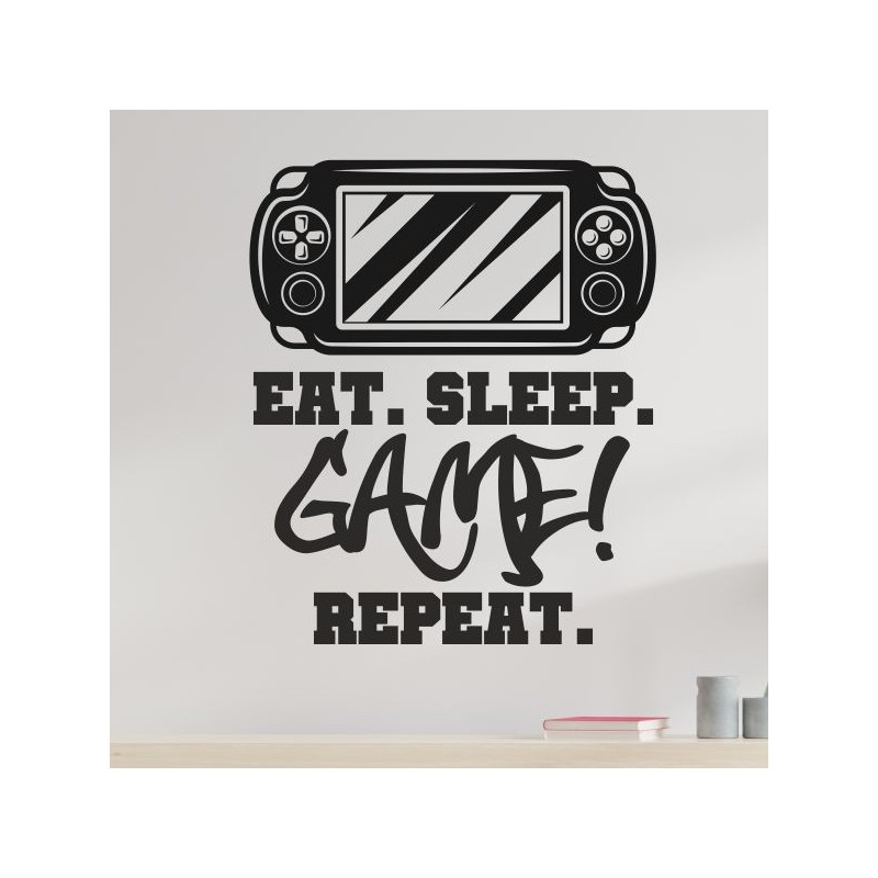 Wandaufkleber Wandtattoo Aufkleber Wand Tattoo Sticker Gamer Game Spiel Konsole Zocken Spielen Game Over Eat Sleep Repeat Level