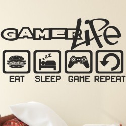 Wandaufkleber Wandtattoo Aufkleber Wand Tattoo Sticker Gamer Game Spiel Konsole Zocken Spielen Game Over Eat Sleep Repeat Level