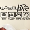 Wandaufkleber Wandtattoo Aufkleber Wand Tattoo Sticker Gamer Game Spiel Konsole Zocken Spielen Game Over Eat Sleep Repeat Level