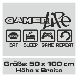 Wandaufkleber Wandtattoo Aufkleber Wand Tattoo Sticker Gamer Game Spiel Konsole Zocken Spielen Game Over Eat Sleep Repeat Level