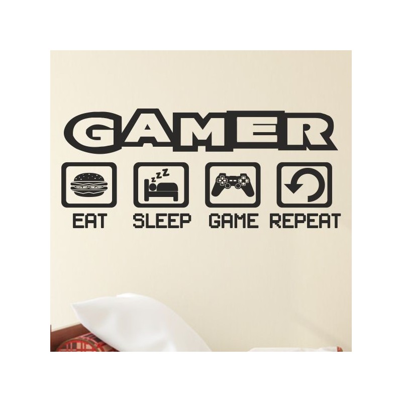 Wandaufkleber Wandtattoo Aufkleber Wand Tattoo Sticker Gamer Game Spiel Konsole Zocken Spielen Game Over Eat Sleep Repeat Level