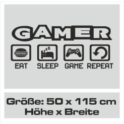 Wandaufkleber Wandtattoo Aufkleber Wand Tattoo Sticker Gamer Game Spiel Konsole Zocken Spielen Game Over Eat Sleep Repeat Level