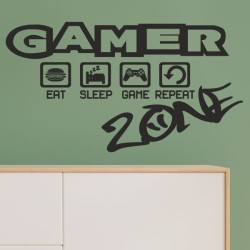 Wandaufkleber Wandtattoo Aufkleber Wand Tattoo Sticker Gamer Game Spiel Konsole Zocken Spielen Game Over Eat Sleep Repeat Level