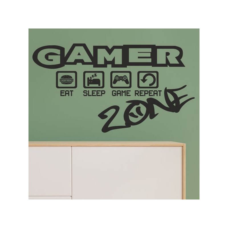 Wandaufkleber Wandtattoo Aufkleber Wand Tattoo Sticker Gamer Game Spiel Konsole Zocken Spielen Game Over Eat Sleep Repeat Level