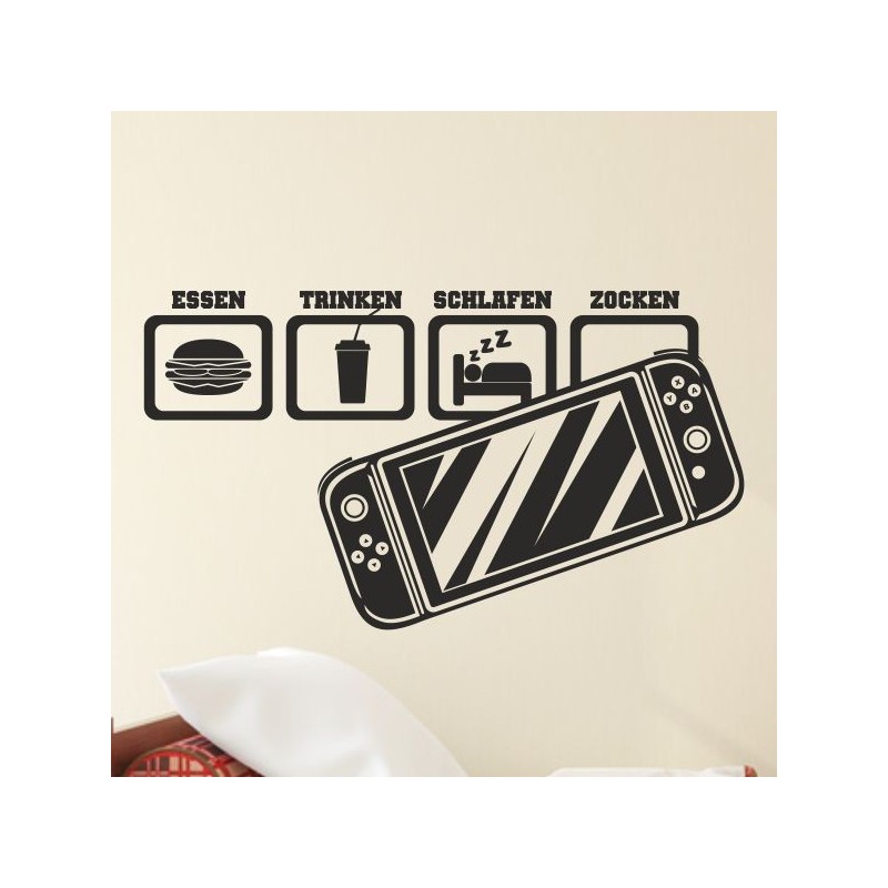 Wandaufkleber Wandtattoo Aufkleber Wand Tattoo Sticker Gamer Game Spiel Konsole Zocken Spielen Game Over Eat Sleep Repeat Level