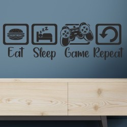 Wandaufkleber Wandtattoo Aufkleber Wand Tattoo Sticker Gamer Game Spiel Konsole Zocken Spielen Game Over Eat Sleep Repeat Level