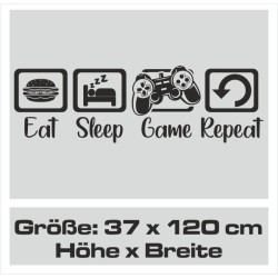 Wandaufkleber Wandtattoo Aufkleber Wand Tattoo Sticker Gamer Game Spiel Konsole Zocken Spielen Game Over Eat Sleep Repeat Level