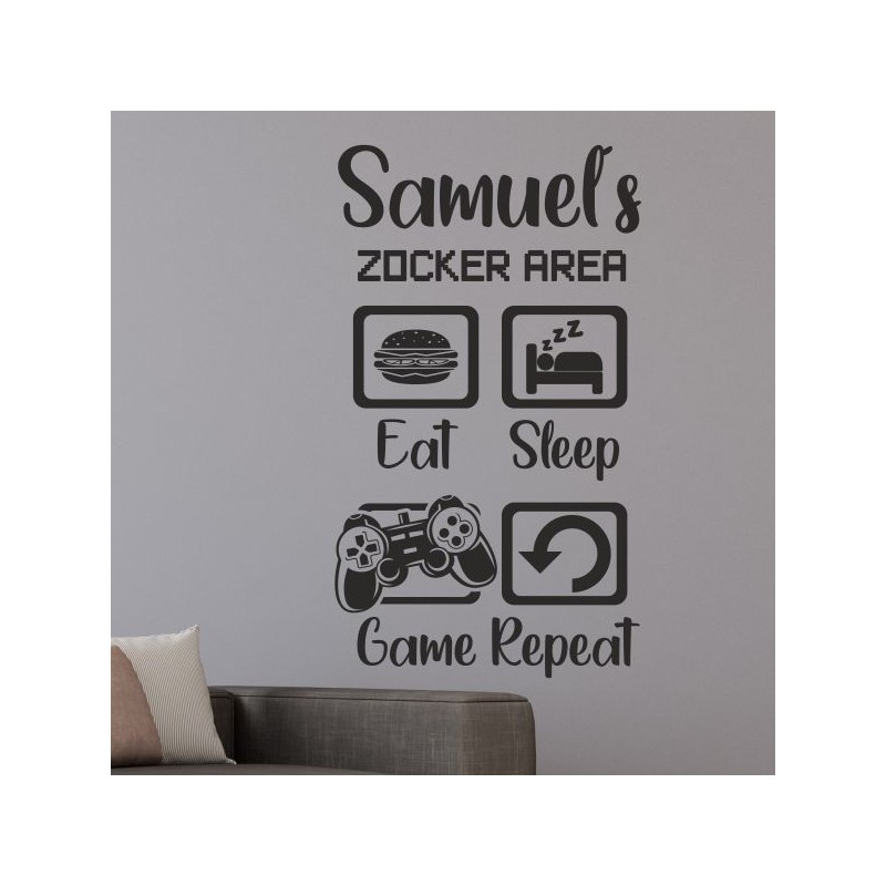 Wandaufkleber Wandtattoo Aufkleber Wand Tattoo Sticker Gamer Game Spiel Konsole Zocken Spielen Game Over Eat Sleep Repeat Level