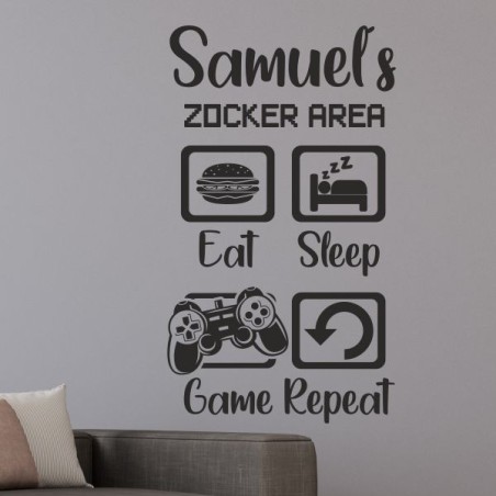 Wandaufkleber Wandtattoo Aufkleber Wand Tattoo Sticker Gamer Game Spiel Konsole Zocken Spielen Game Over Eat Sleep Repeat Level