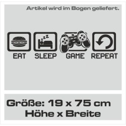 Wandaufkleber Wandtattoo Aufkleber Wand Tattoo Sticker Gamer Game Spiel Konsole Zocken Spielen Game Over Eat Sleep Repeat Level
