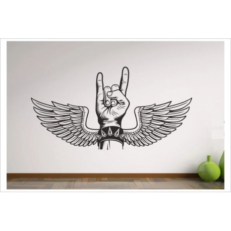 Wohnzimmer Rock Hand Metal Heavy Musik Flügel Engel  Aufkleber Dekor Wandtattoo Wandaufkleber