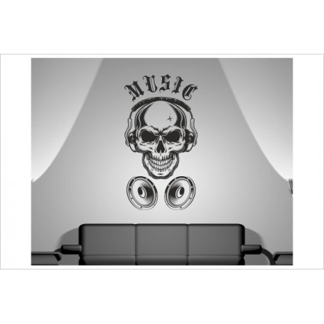 Wohnzimmer Totenkopf Music Skull Sound DJ  Tattoo Aufkleber Dekor Wandtattoo Wandaufkleber